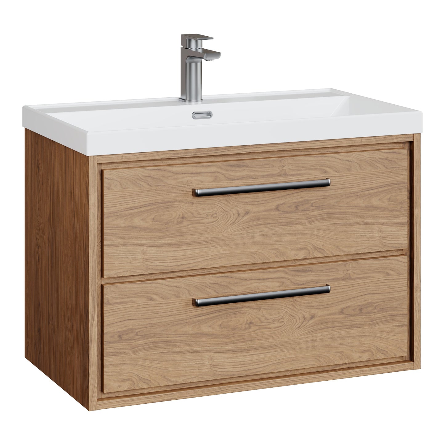 Fairford Tisse Antique Oak 800mm 2 Drawer Wall Hung Vanity Unit with Thin Edged Basin