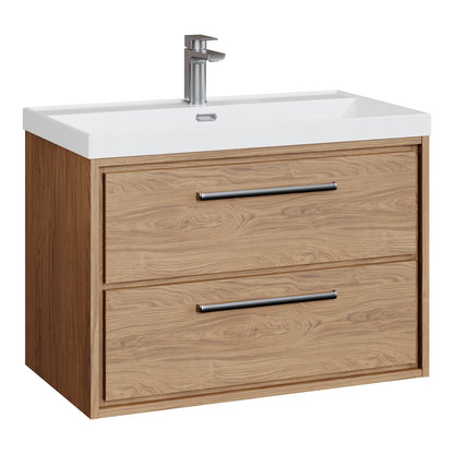 Fairford Tisse Antique Oak 800mm 2 Drawer Wall Hung Vanity Unit with Thin Edged Basin