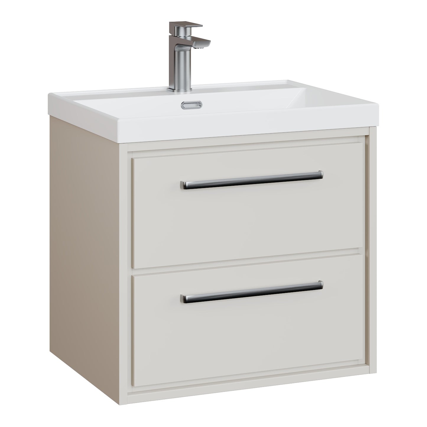 Fairford Tisse Pebble Grey 600mm 2 Drawer Wall Hung Vanity Unit with Thin Edged Basin