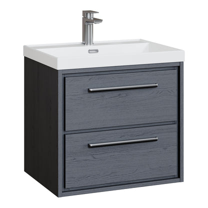 Fairford Tisse Graphite Grey Woodgrain 600mm 2 Drawer Wall Hung Vanity Unit with Thin Edged Basin