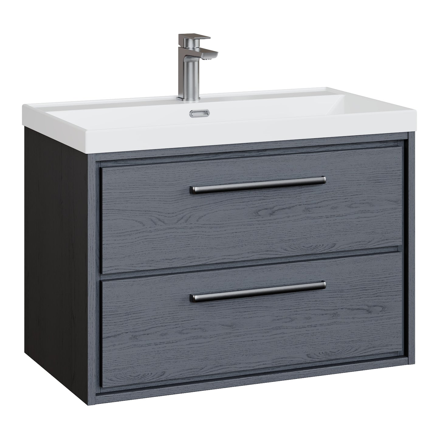 Fairford Tisse Graphite Grey Woodgrain 800mm 2 Drawer Wall Hung Vanity Unit with Thin Edged Basin