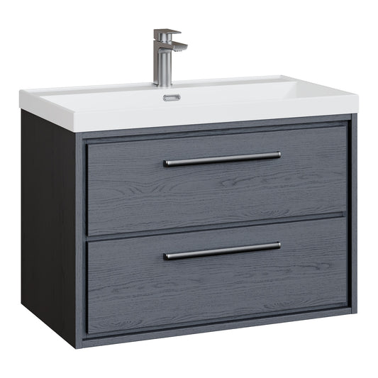 Fairford Tisse Graphite Grey Woodgrain 800mm 2 Drawer Wall Hung Vanity Unit with Thin Edged Basin