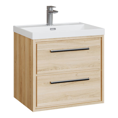 Fairford Tisse Bleached Oak 600mm 2 Drawer Wall Hung Vanity Unit with Thin Edged Basin