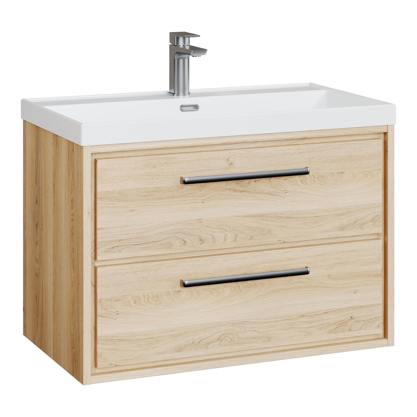 Fairford Tisse Bleached Oak 800mm 2 Drawer Wall Hung Vanity Unit with Thin Edged Basin