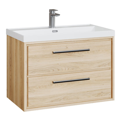 Fairford Tisse Bleached Oak 800mm 2 Drawer Wall Hung Vanity Unit with Thin Edged Basin