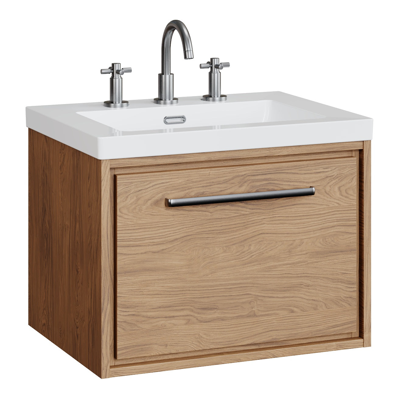 Fairford Tisse Antique Oak 600mm 1 Drawer Wall Hung Vanity Unit with 3 Tap Hole Basin