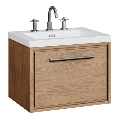 Fairford Tisse Antique Oak 600mm 1 Drawer Wall Hung Vanity Unit with 3 Tap Hole Basin