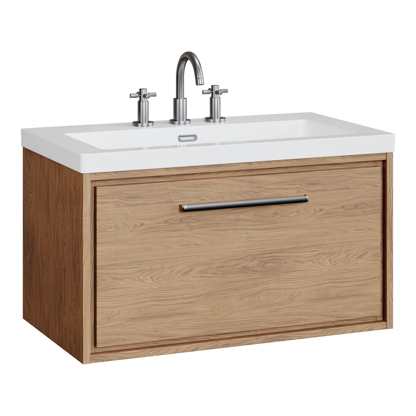 Fairford Tisse Antique Oak 800mm 1 Drawer Wall Hung Vanity Unit with 3 Tap Hole Basin