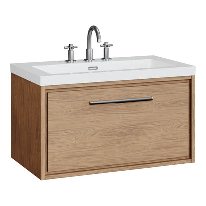 Fairford Tisse Antique Oak 800mm 1 Drawer Wall Hung Vanity Unit with 3 Tap Hole Basin