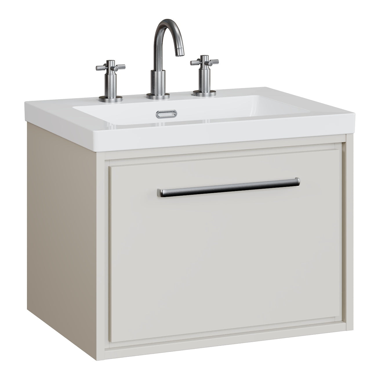Fairford Tisse Pebble Grey 600mm 1 Drawer Wall Hung Vanity Unit with 3 Tap Hole Basin