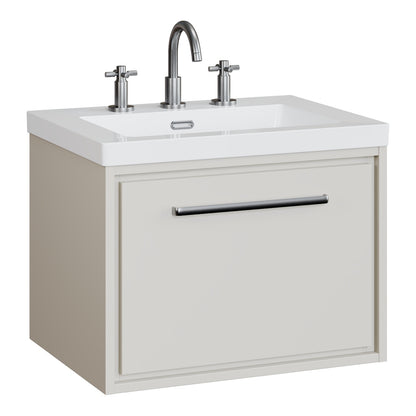 Fairford Tisse Pebble Grey 600mm 1 Drawer Wall Hung Vanity Unit with 3 Tap Hole Basin