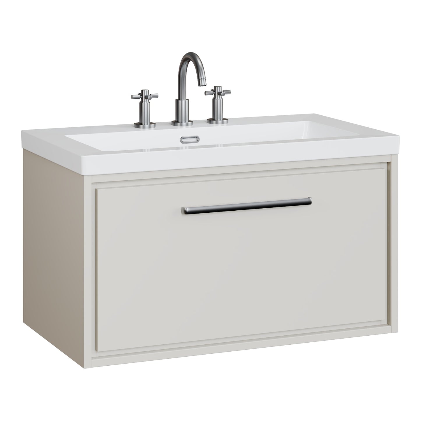 Fairford Tisse Pebble Grey 800mm 1 Drawer Wall Hung Vanity Unit with 3 Tap Hole Basin
