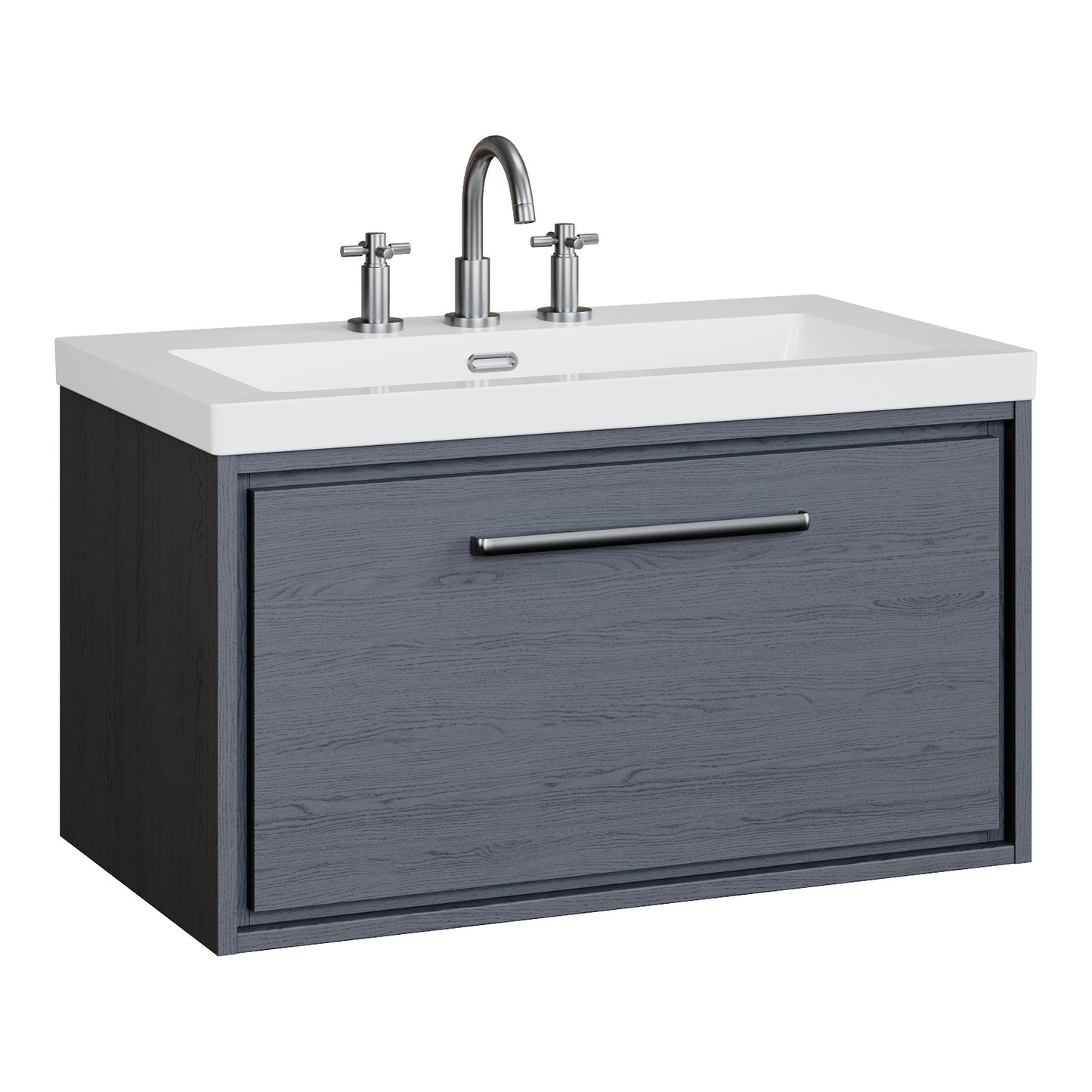 Fairford Tisse Graphite Grey Woodgrain 800mm 1 Drawer Wall Hung Vanity Unit with 3 Tap Hole Basin