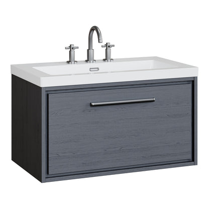 Fairford Tisse Graphite Grey Woodgrain 800mm 1 Drawer Wall Hung Vanity Unit with 3 Tap Hole Basin