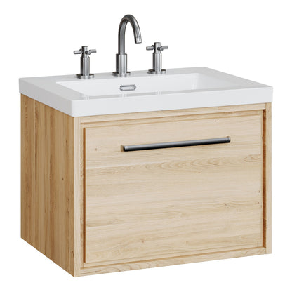 Fairford Tisse Bleached Oak 600mm 1 Drawer Wall Hung Vanity Unit with 3 Tap Hole Basin