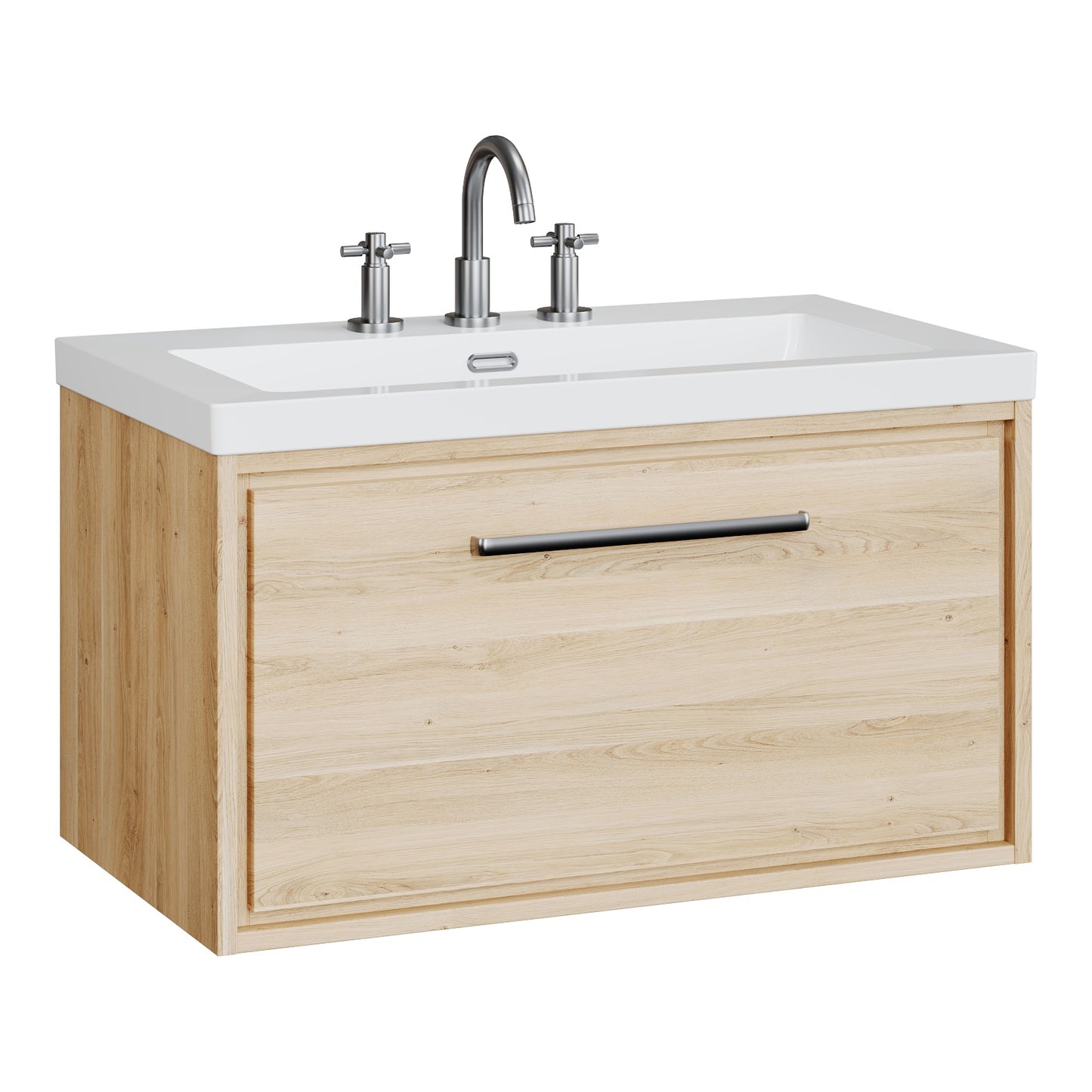 Fairford Tisse Bleached Oak 800mm 1 Drawer Wall Hung Vanity Unit with 3 Tap Hole Basin