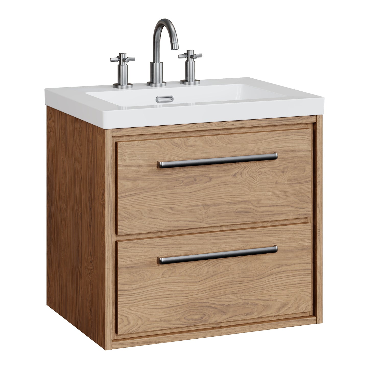 Fairford Tisse Antique Oak 600mm 2 Drawer Wall Hung Vanity Unit with 3 Tap Hole Basin