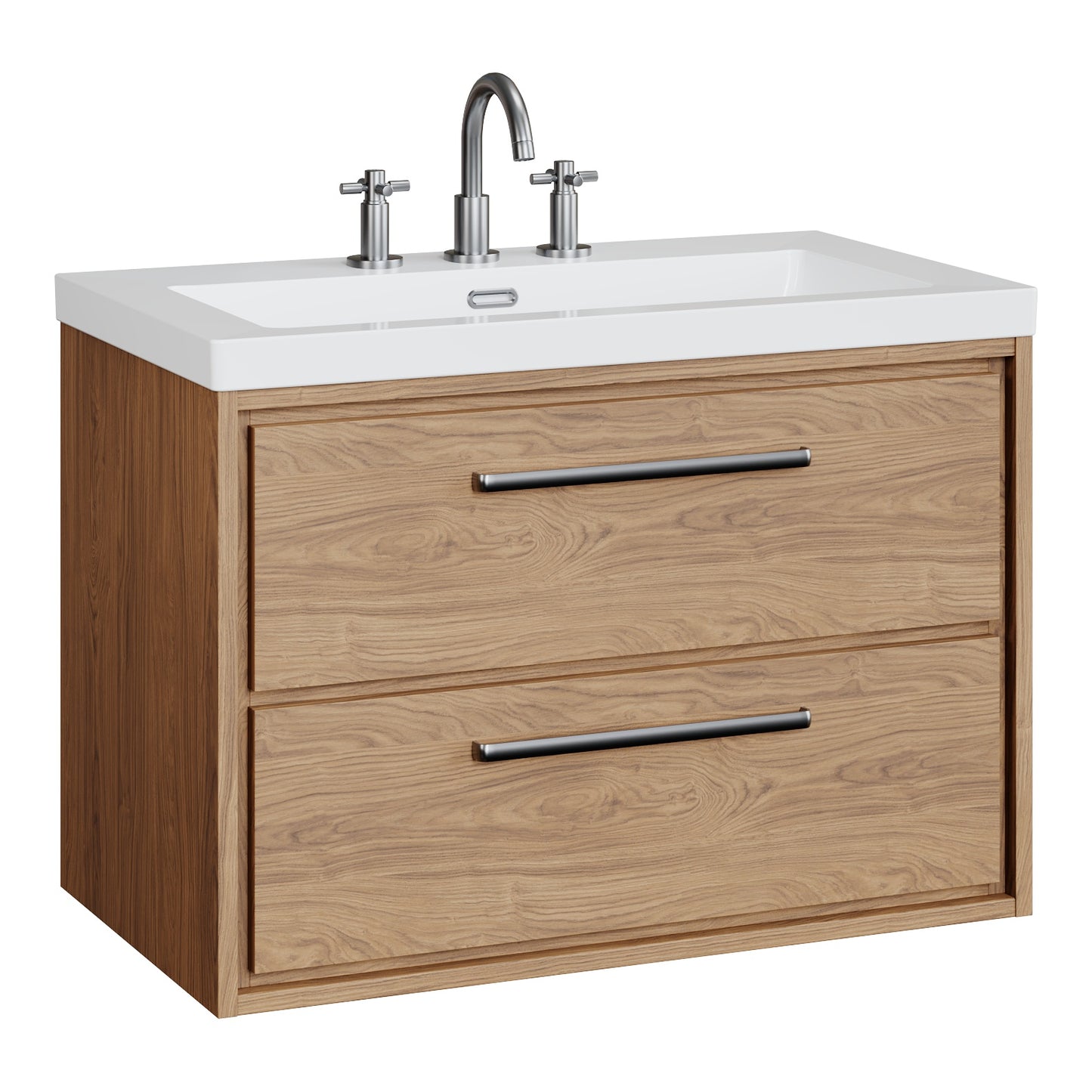 Fairford Tisse Antique Oak 800mm 2 Drawer Wall Hung Vanity Unit with 3 Tap Hole Basin
