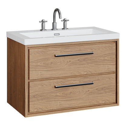 Fairford Tisse Antique Oak 800mm 2 Drawer Wall Hung Vanity Unit with 3 Tap Hole Basin