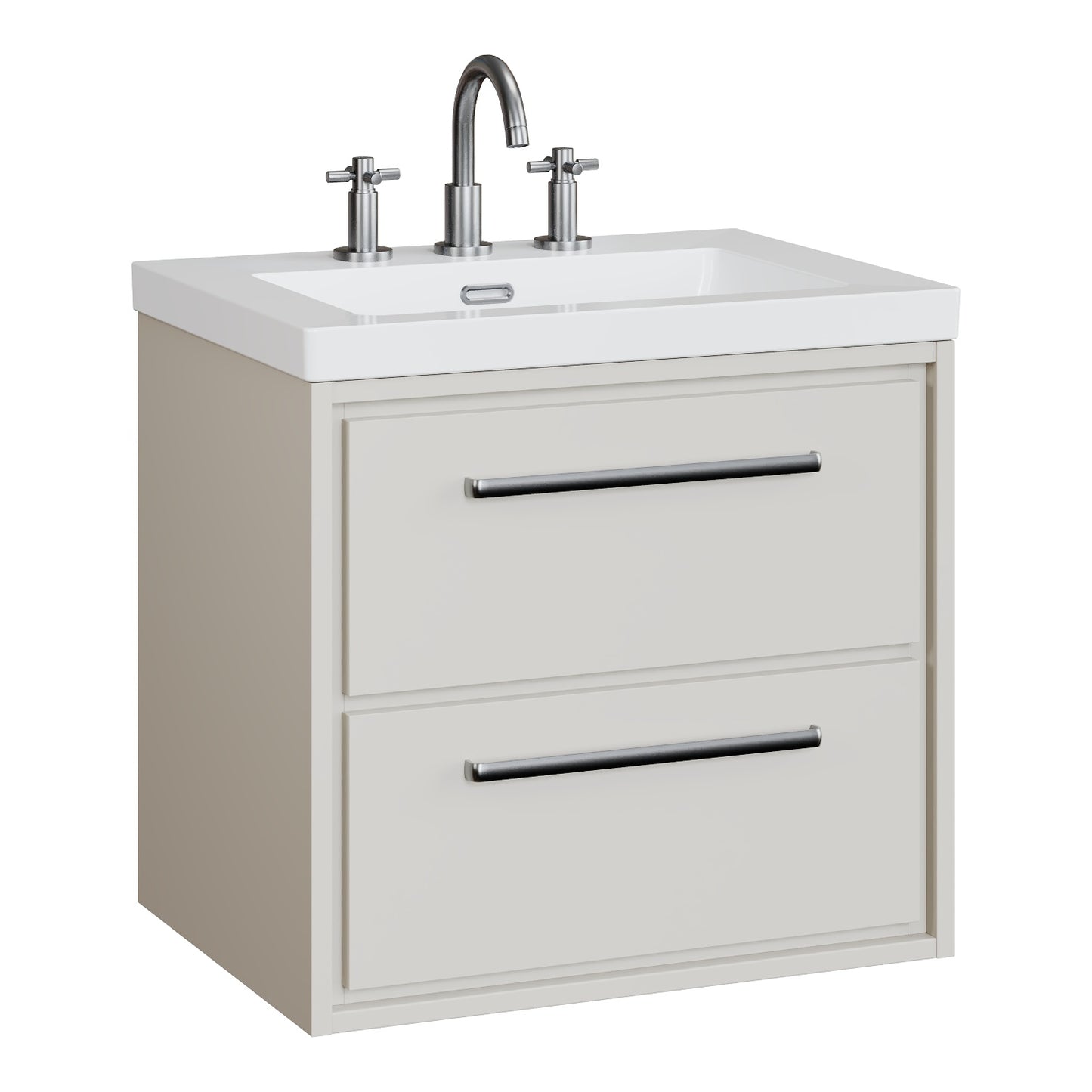 Fairford Tisse Pebble Grey 600mm 2 Drawer Wall Hung Vanity Unit with 3 Tap Hole Basin