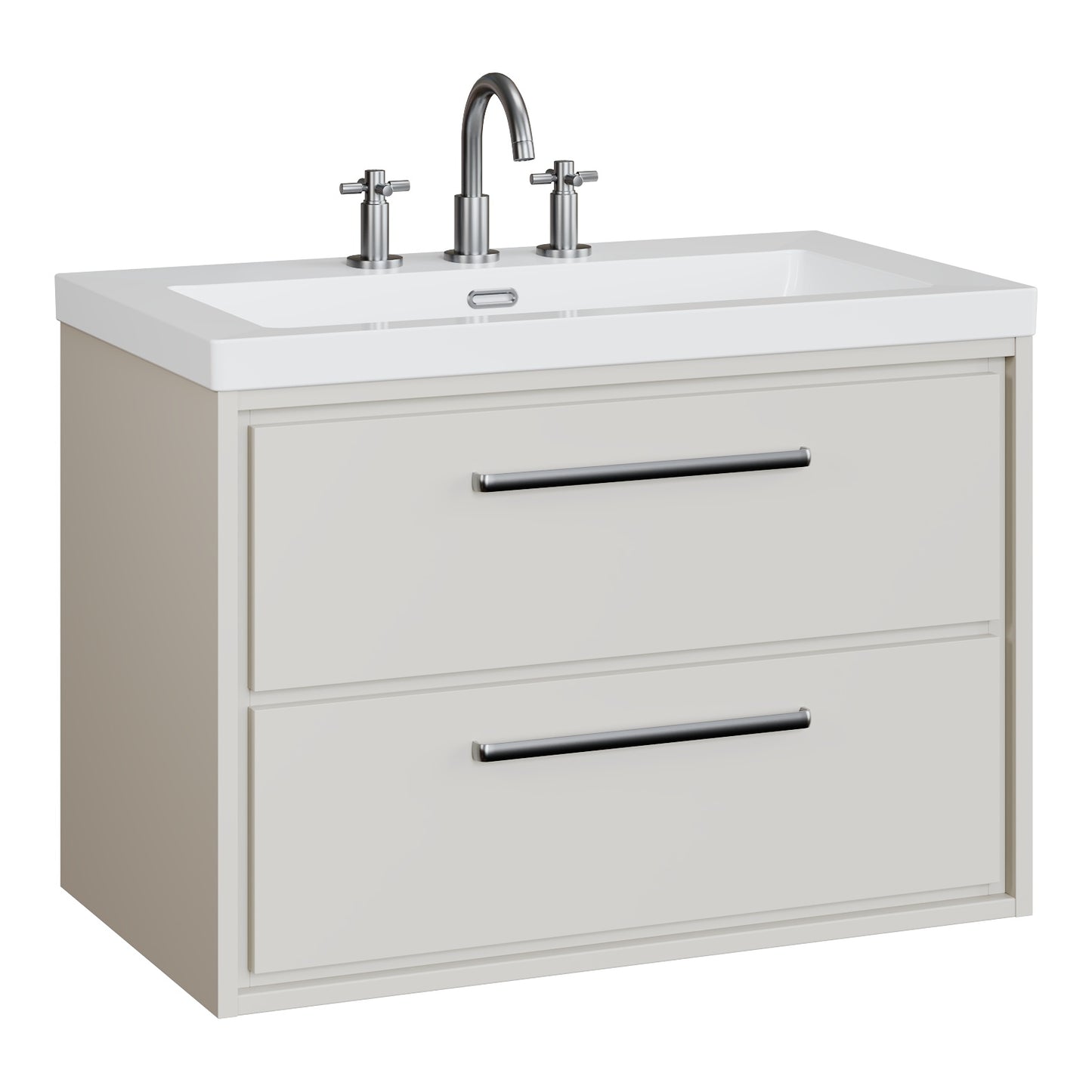 Fairford Tisse Pebble Grey 800mm 2 Drawer Wall Hung Vanity Unit with 3 Tap Hole Basin