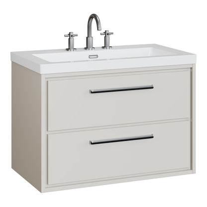 Fairford Tisse Pebble Grey 800mm 2 Drawer Wall Hung Vanity Unit with 3 Tap Hole Basin