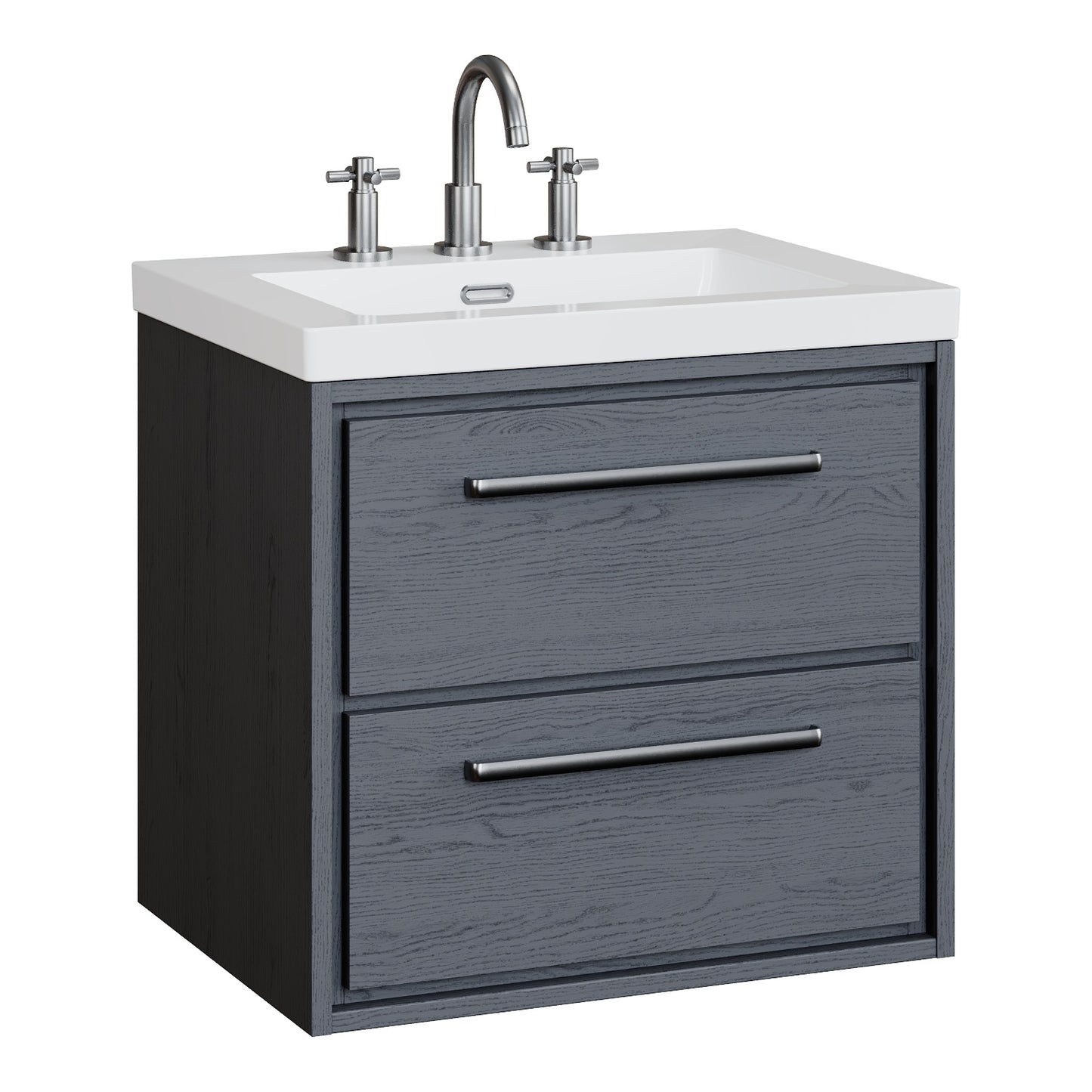 Fairford Tisse Graphite Grey Woodgrain 600mm 2 Drawer Wall Hung Vanity Unit with 3 Tap Hole Basin