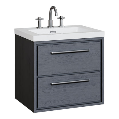 Fairford Tisse Graphite Grey Woodgrain 600mm 2 Drawer Wall Hung Vanity Unit with 3 Tap Hole Basin