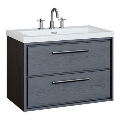 Fairford Tisse Graphite Grey Woodgrain 800mm 2 Drawer Wall Hung Vanity Unit with 3 Tap Hole Basin