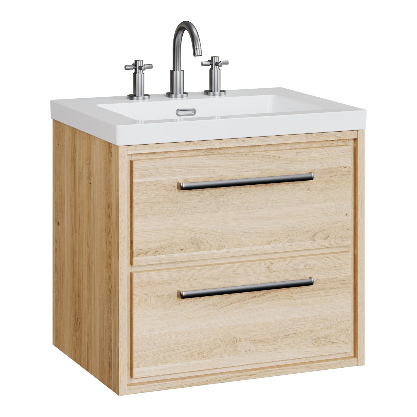 Fairford Tisse Bleached Oak 600mm 2 Drawer Wall Hung Vanity Unit with 3 Tap Hole Basin