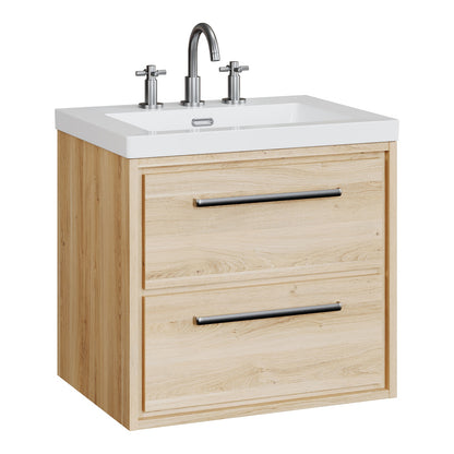 Fairford Tisse Bleached Oak 600mm 2 Drawer Wall Hung Vanity Unit with 3 Tap Hole Basin