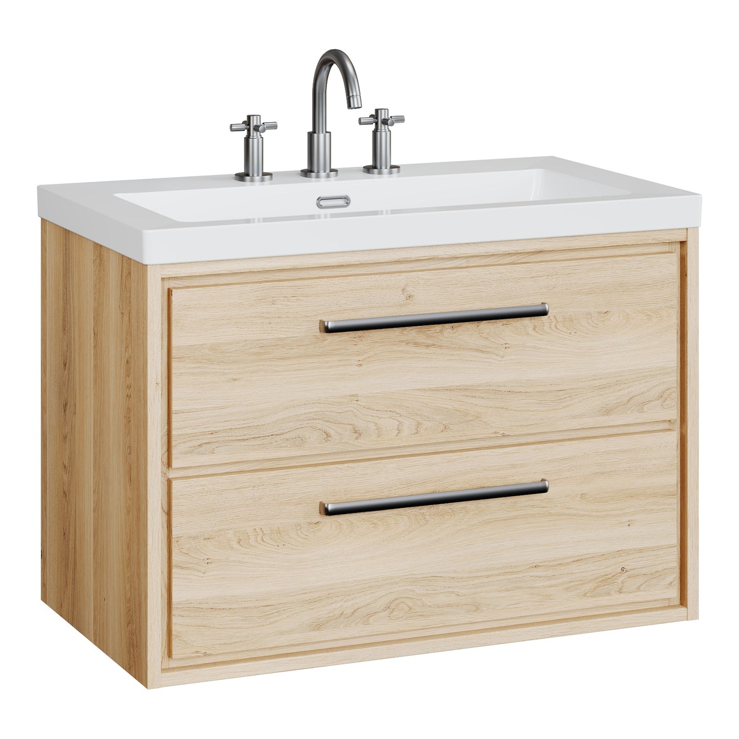 Fairford Tisse Bleached Oak 800mm 2 Drawer Wall Hung Vanity Unit with 3 Tap Hole Basin