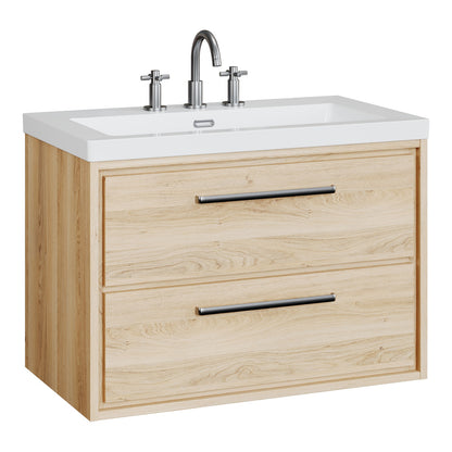 Fairford Tisse Bleached Oak 800mm 2 Drawer Wall Hung Vanity Unit with 3 Tap Hole Basin