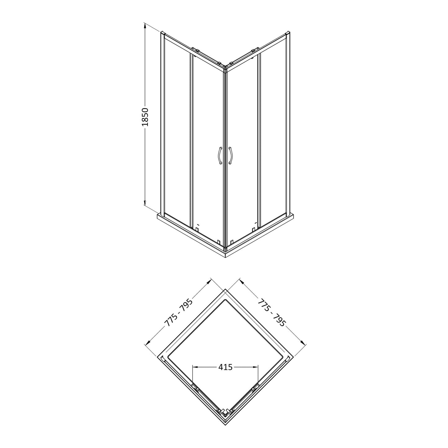 Fairford 5mm 800 x 800mm Chrome Corner Entry Shower Enclosure