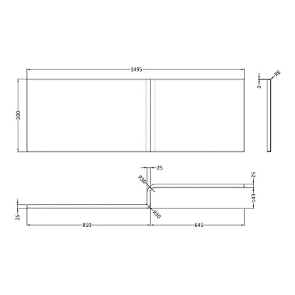 Fairford Acrylic L Shape Side Panel, 1500mm
