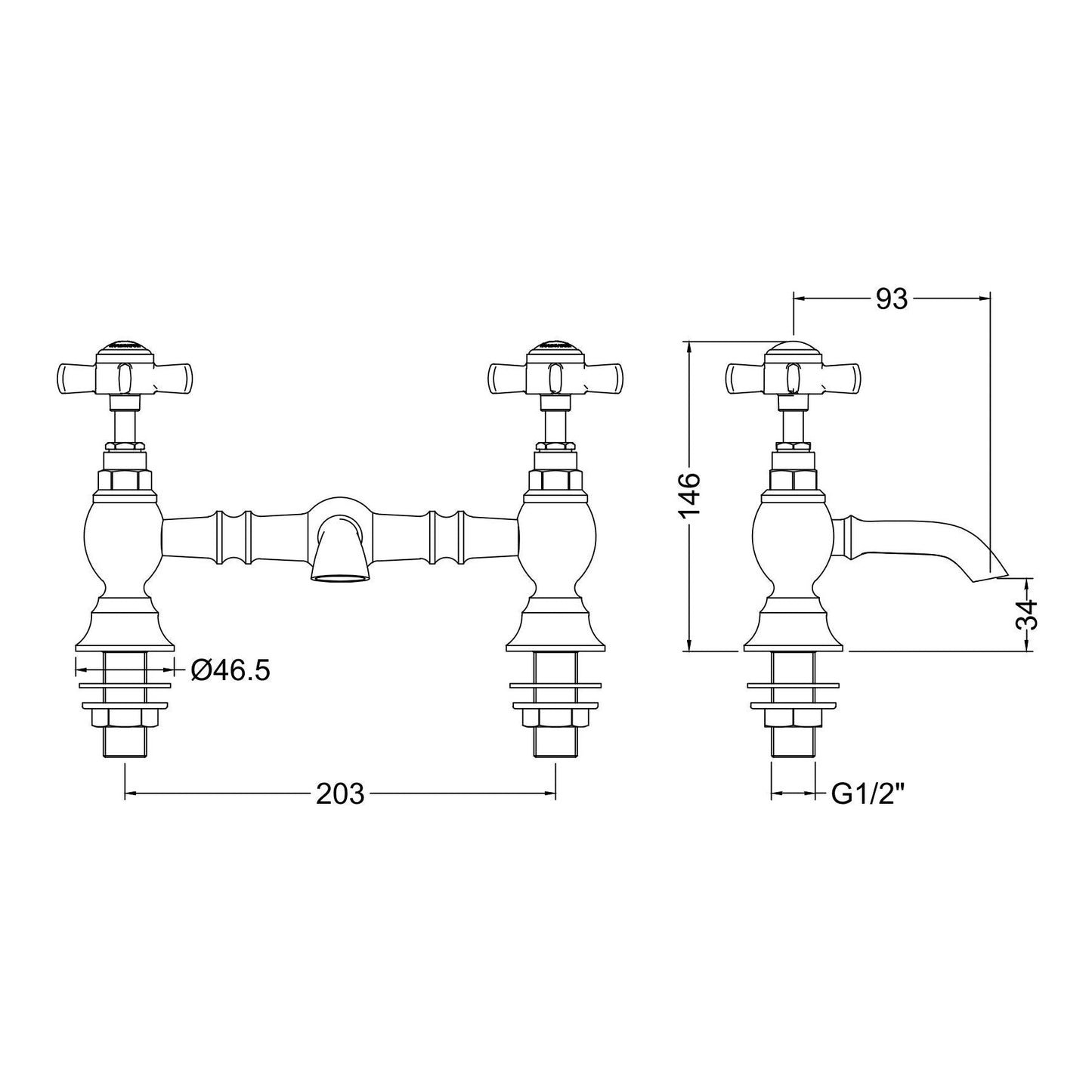 Fairford Kensington Brushed Brass 2 Hole Basin Mixer