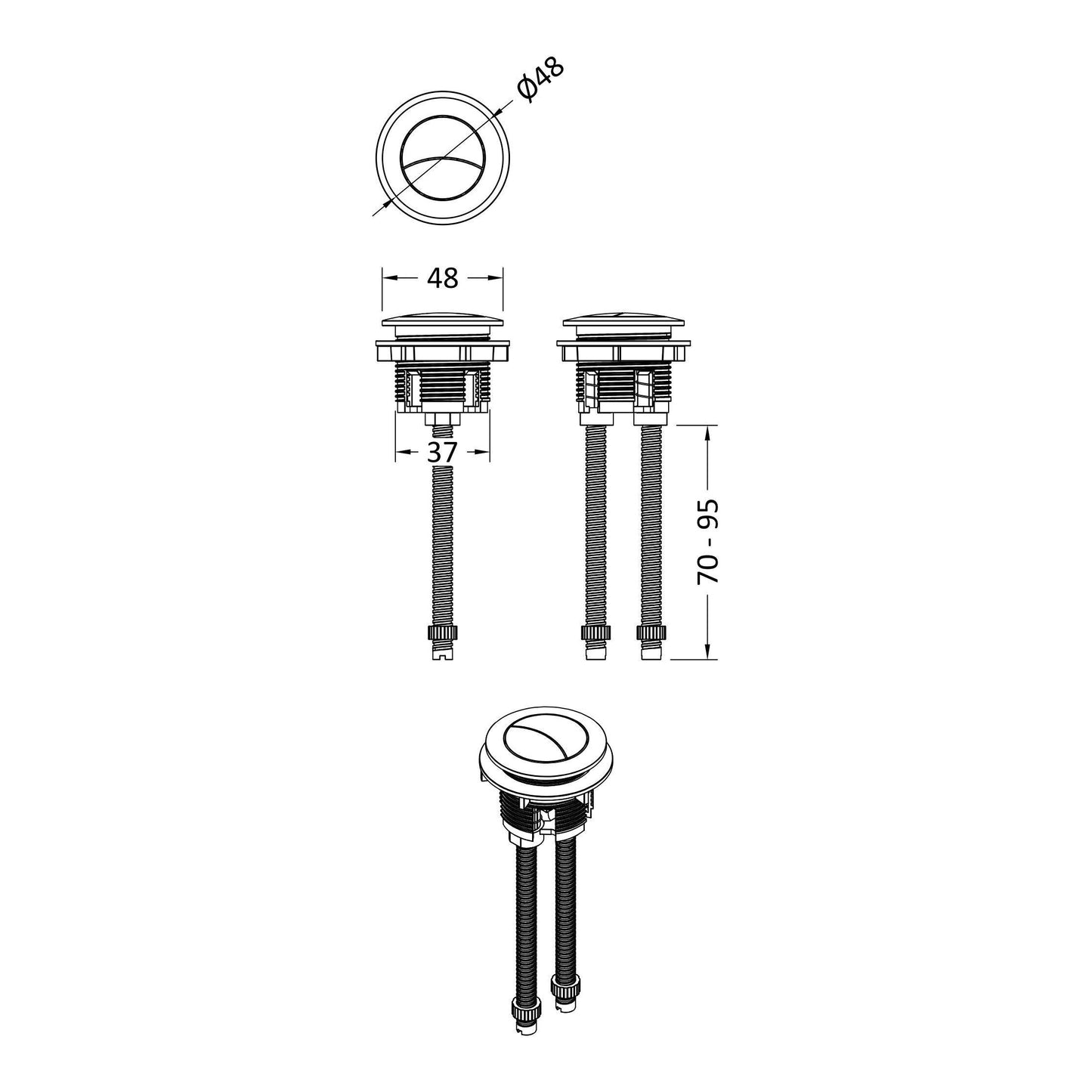 Black Flush Button for Close Coupled Cisterns