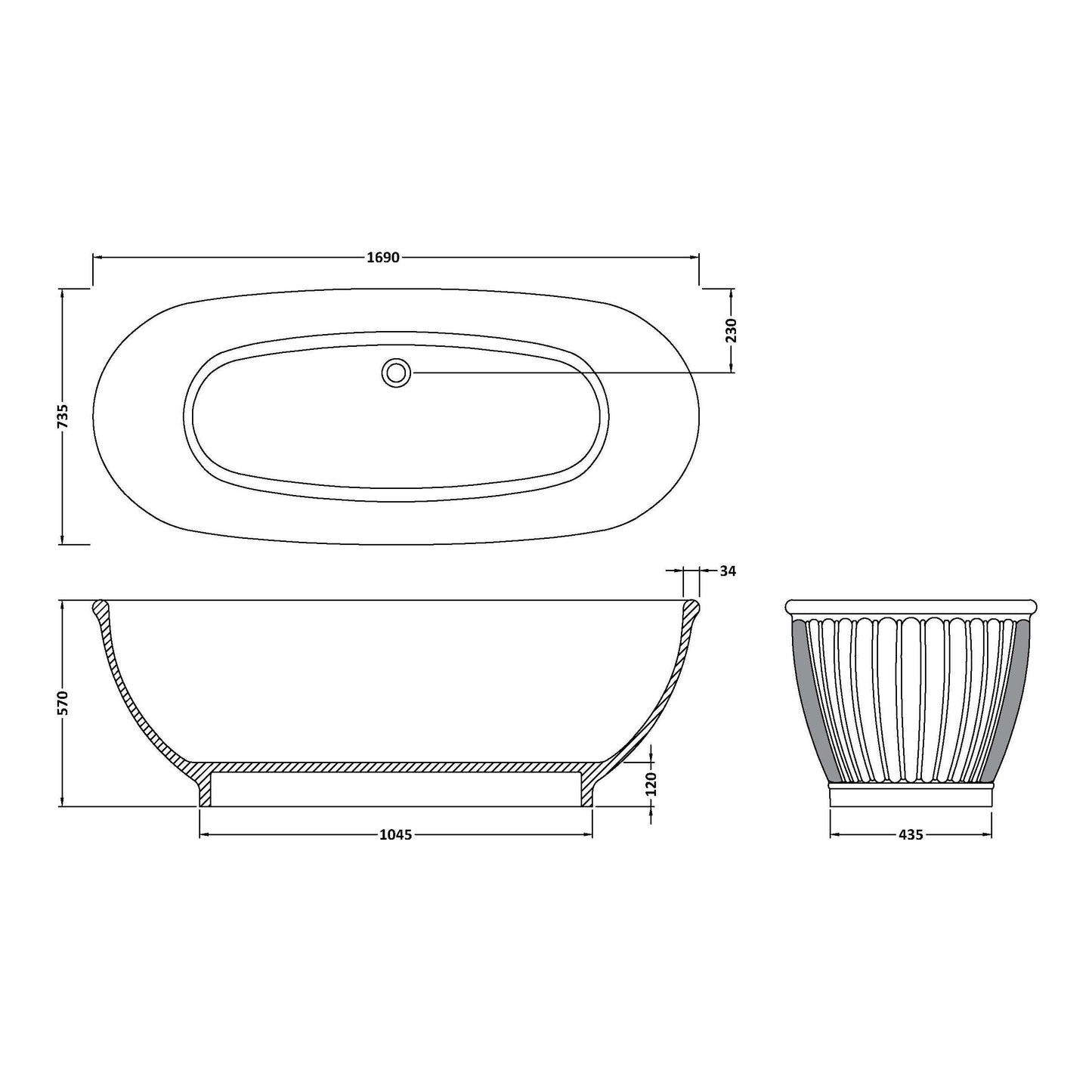 Fairford Trevi 1680 x 750 x 570mm Freestanding Bath