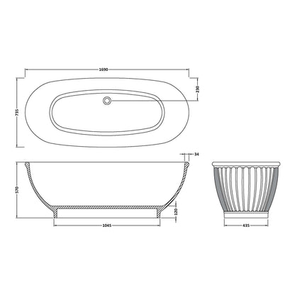 Fairford Trevi 1680 x 750 x 570mm Freestanding Bath
