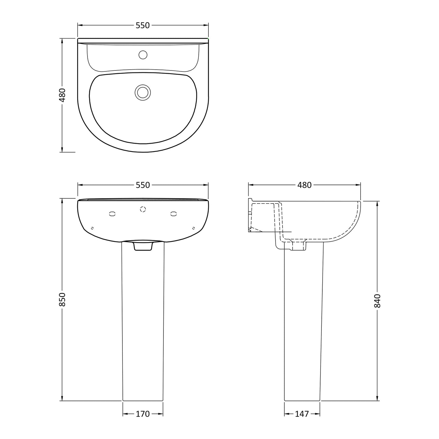 Fairford Kingsly 550mm 1 Tap Hole Basin and Full Pedestal
