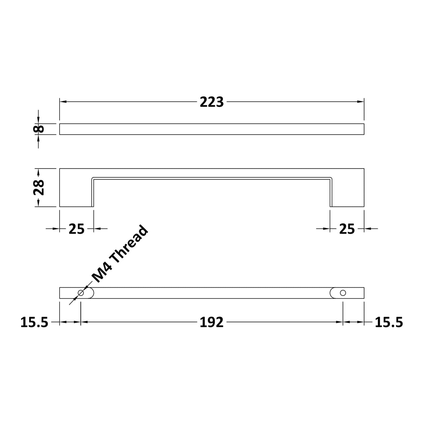 Fairford Square D Handle, Gunmetal, 192mm Centres