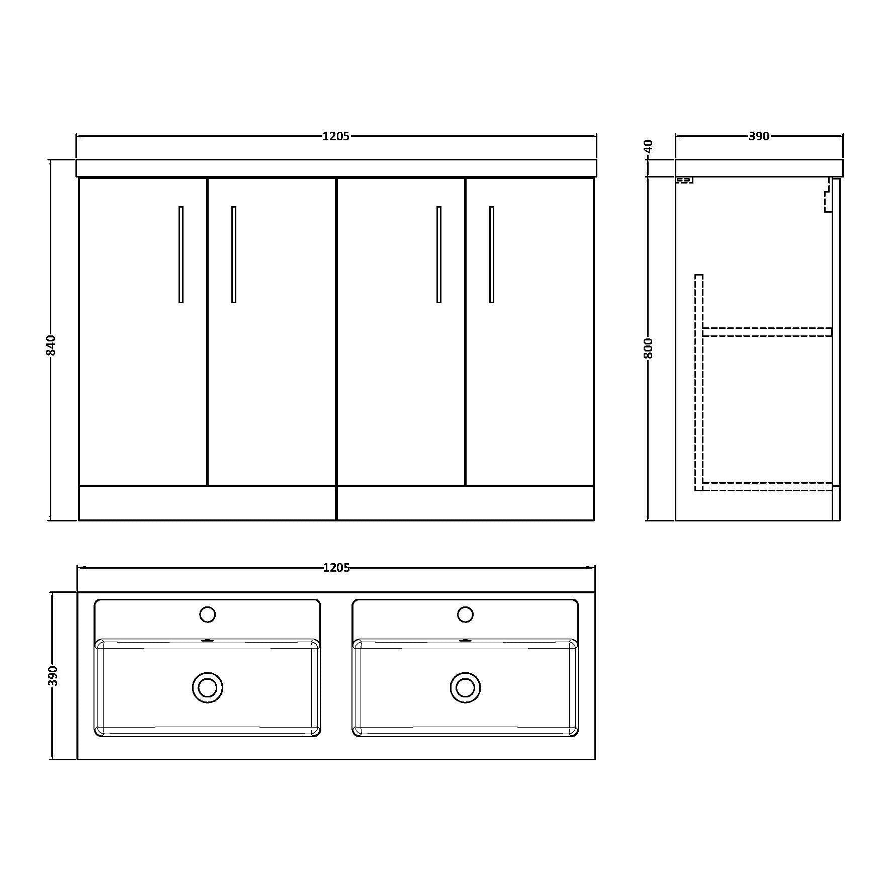 Fairford Aspri Gloss White 1200mm Floorstanding Double Vanity Unit with Doors and Basin