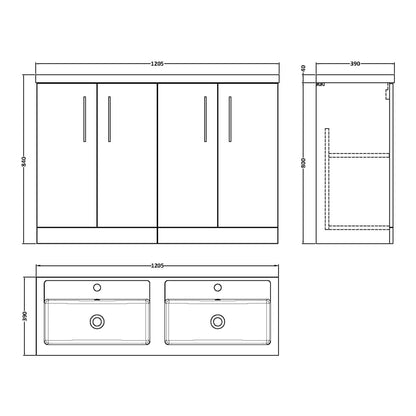 Fairford Aspri Gloss White 1200mm Floorstanding Double Vanity Unit with Doors and Basin