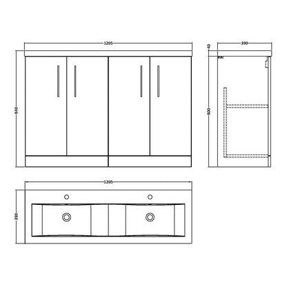 Fairford Aspri Satin Green 1200mm Floorstanding Double Vanity Unit with Doors and Basin