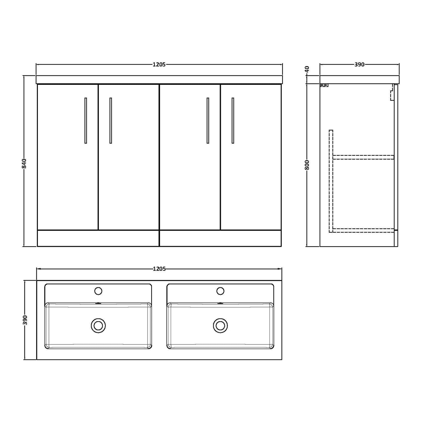 Fairford Aspri Bleached Oak 1200mm Floorstanding Double Vanity Unit with Doors and Basin