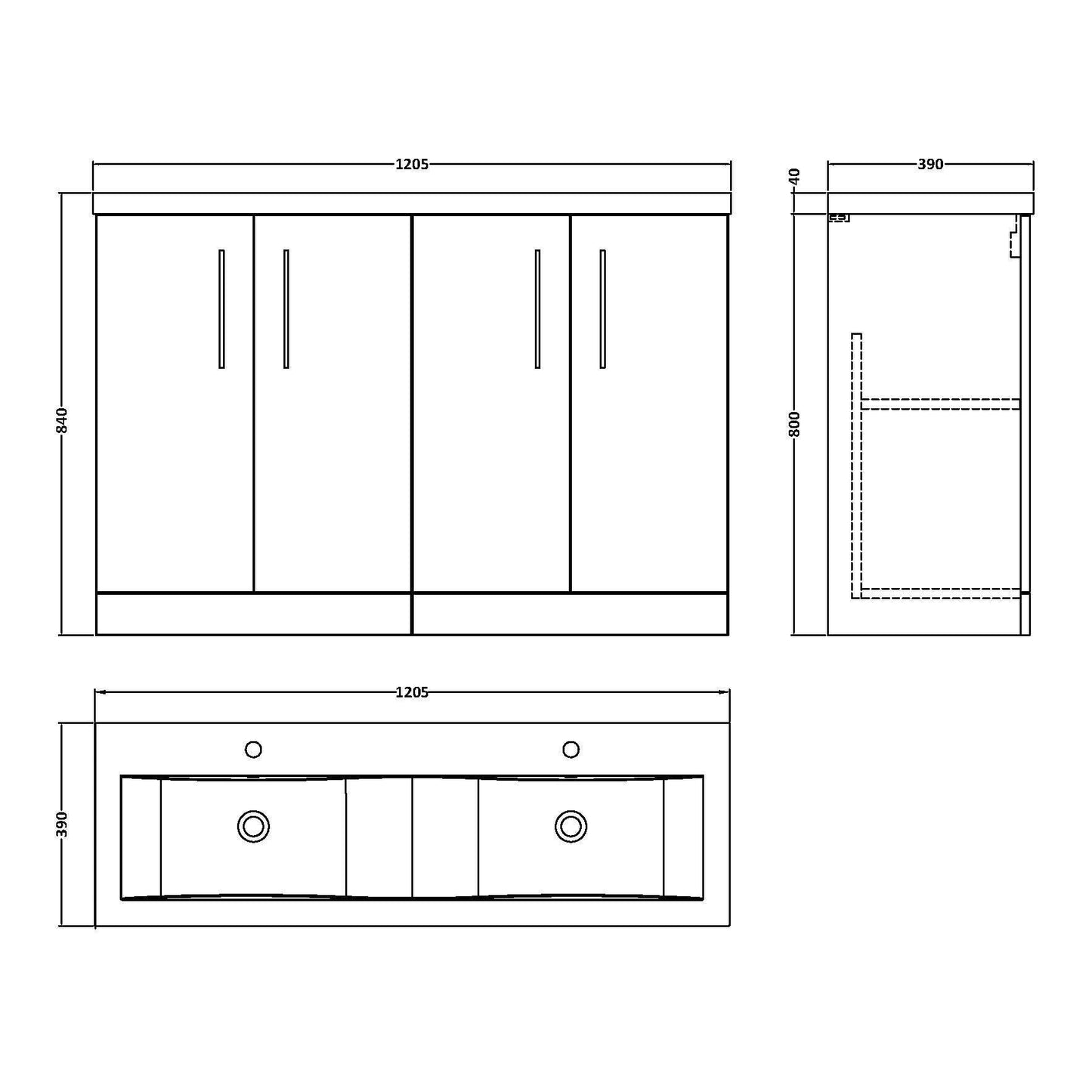 Fairford Aspri Midnight Blue 1200mm Floorstanding Double Vanity Unit with Doors and Basin