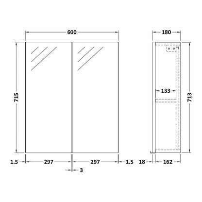 Fairford Aspri 2 600mm Charcoal Black Mirror Unit