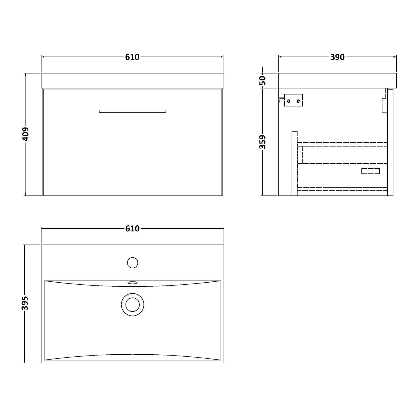 Fairford Aspri 600mm Gloss White Wall Hung Vanity Unit, Thin Rimmed 40mm Basin