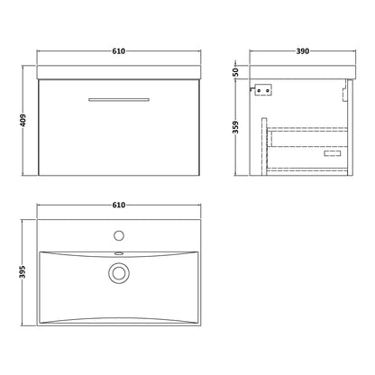 Fairford Aspri 600mm Solace Oak Wall Hung Vanity Unit, Thin Rimmed 40mm Basin