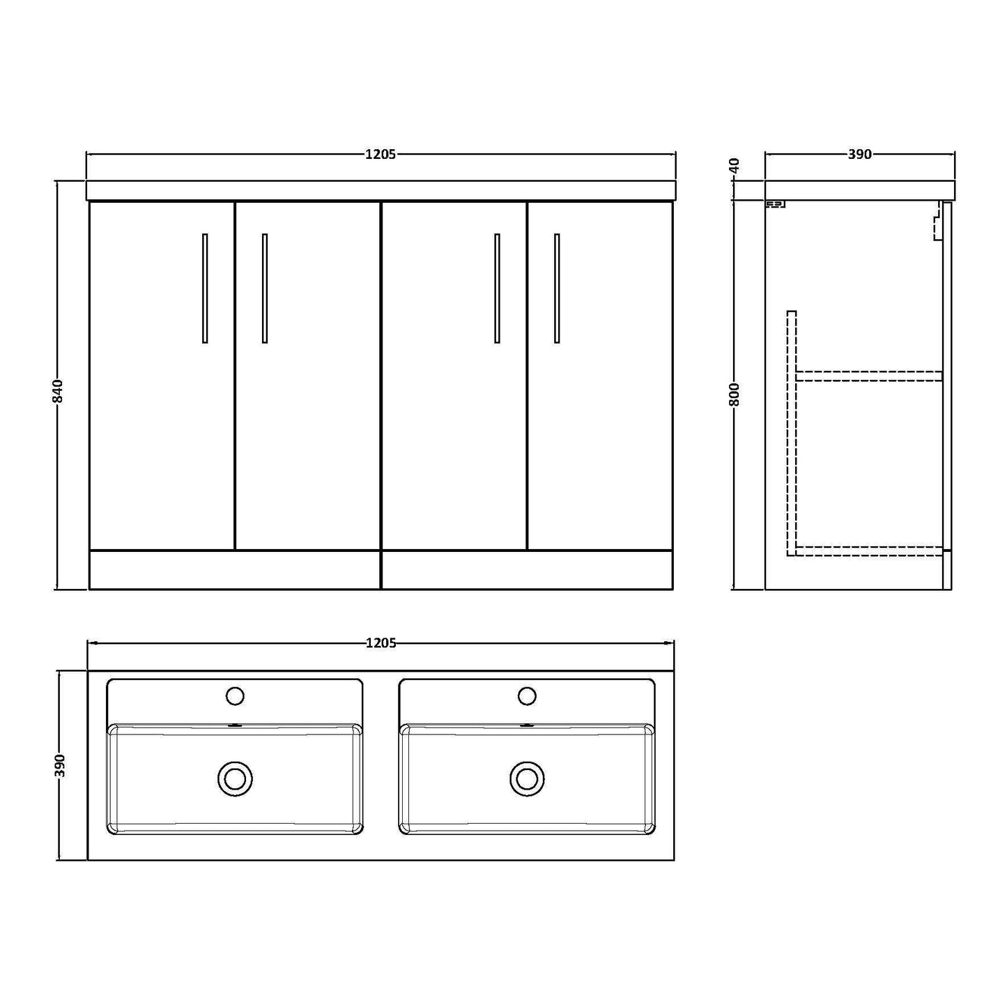 Fairford Aspri Satin Grey 1200mm Floorstanding Double Vanity Unit with Doors and Basin